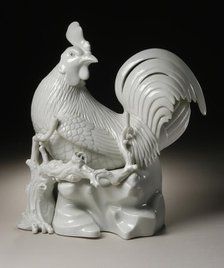 Okimono in the Form of a Seated Cockerel on a Branch and Rockery, 19th century. Creator: Unknown.