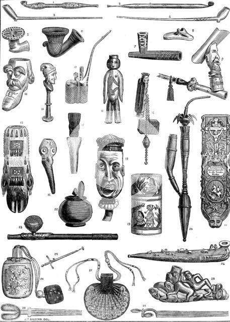Ancient and curious tobacco-pipes, from the International Exhibition, 1873. Creator: Unknown.