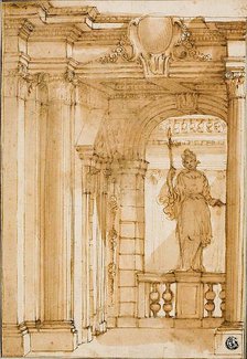 Corner of a Loggia with Female Statue, n.d. Creator: Pietro Righini.