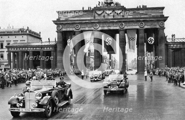 Adolf Hitler, Brandenburg Gate, Games of the XI Olympiad, Berlin, 1936. Artist: Unknown