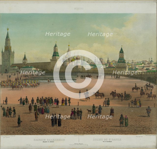 The Basil Cathedral at the Red Square in Moscow (from a panoramic view of Moscow in 10 parts), ca 1848. Artist: Benoist, Philippe (1813-after 1879)