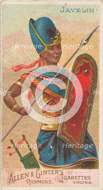 Javelin, from the Arms of All Nations series (N3) for Allen & Ginter Cigarettes Brands, 1887. Creator: Allen & Ginter.