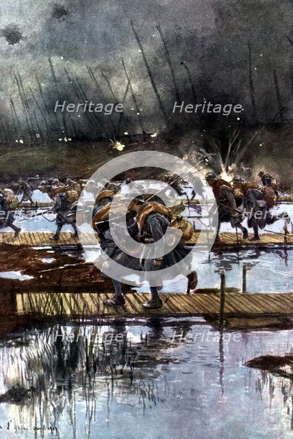 French lst Infantry Corps crossing of the Yser Canal, World War I, 4.45 am, 31 July 1917. Artist: Unknown