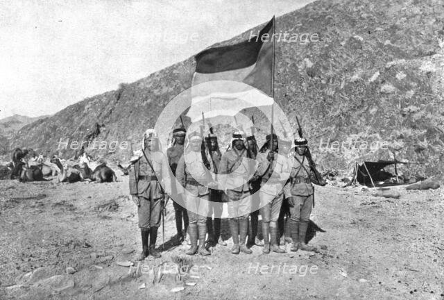 Distant Fronts, In Hejaz; Flag of the Independent Kingdom of Hejaz, 1917. Creator: Unknown.
