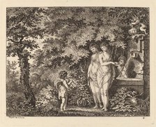Eros with Three Girls at a Fountain, 1770. Creator: Salomon Gessner.