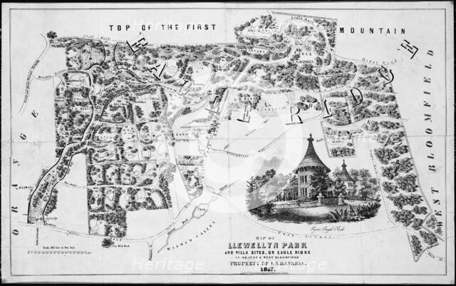 Map of Llewellyn Park and Villa Sites, on Eagle Ridge in Orange & West Bloomfield, 1857., 1857. Creator: Friend & Aub.