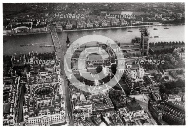 Aerial view of Westminster, London, from a Zeppelin, 1931 (1933). Artist: Unknown