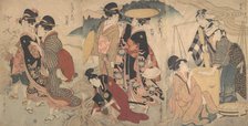 Women and a Man in the Country; Some pageant(?), late 18th-early 19th century. Creator: Kitagawa Utamaro.