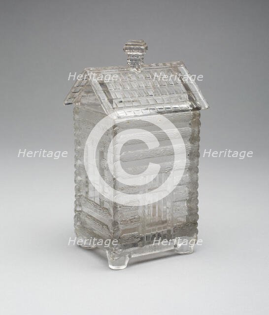 Log Cabin pattern marmalade covered jar, c. 1875. Creator: Central Glass Company.