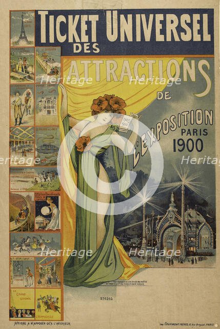The universal admission ticket for attractions at the 1900 Universal Exhibition in Paris, 1900. Creator: Chapellier, Philippe (active End of 18th - Early 20th cen.).