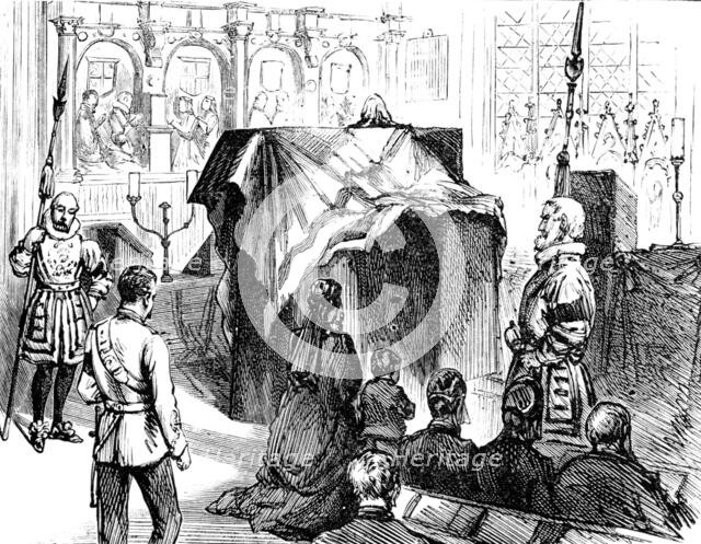 Funeral of Lord Napier of Magdala: the coffin in the Chapel at the Tower, 1890. Creator: Unknown.
