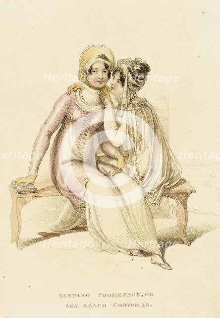 Fashion Plate (Evening Promenade, or Sea Beach Costumes), 1810. Creator: Rudolph Ackermann.