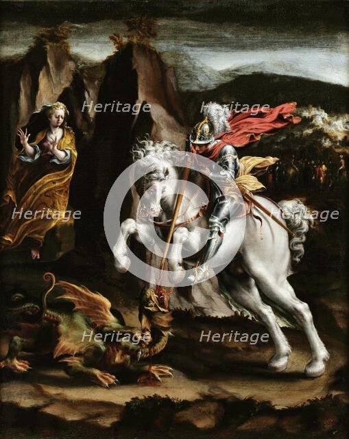 Saint George and the Dragon, c. 1550. Creator: Orsi, Lelio (1511-1587).