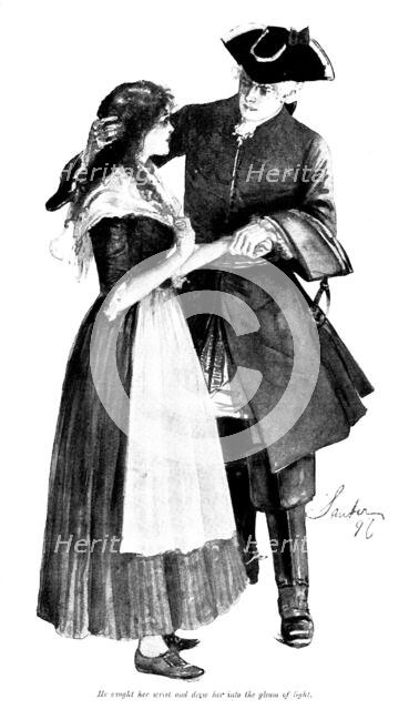 The Wild Geese: He caught her wrist and drew her into the gleam of light, 1898. Creator: Robert Sauber.