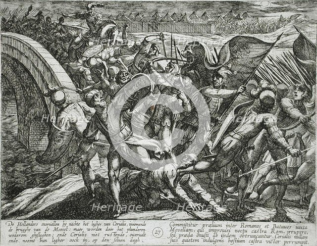 The Dutch During a Surprise Attack of the Roman Camp on the Moselle, Publshed 1612. Creator: Antonio Tempesta.