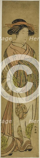 Walking Courtesan, Possibly Sugawara of the Tsuruya House of Pleasure, Japan, mid-late 1770s. Creator: Shunsho.