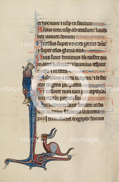 Inital I: A King with Hands Raised in Worship; Bute Psalter, text and illumination about 1285. Creator: Bute Master.