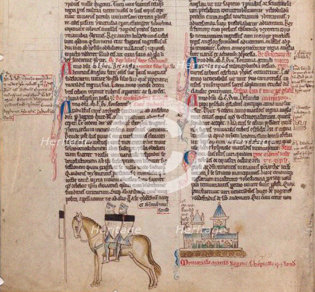 Two Templars on one horse (From Chronica maiora I by Matthew Paris), 13th century. Artist: Paris, Matthew (c. 1200-1259)