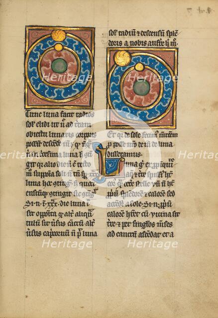 Two Diagrams Showing the Orbits of the Sun and the Moon; De Natura Avium..., 1277 or after. Creator: Unknown.