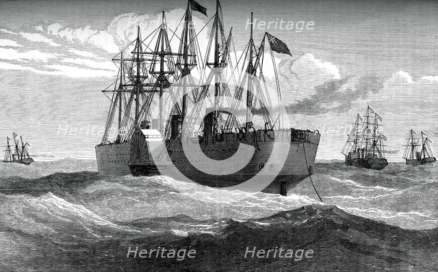 The Great Eastern playing out the Atlantic telegraph cable, c1865, (c1880). Artist: Unknown