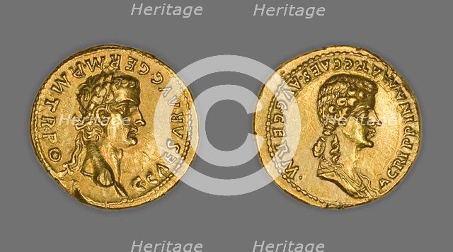 Aureus (Coin) Portraying Emperor Caligula, 37-38 CE, issued by Caligula. Creator: Unknown.