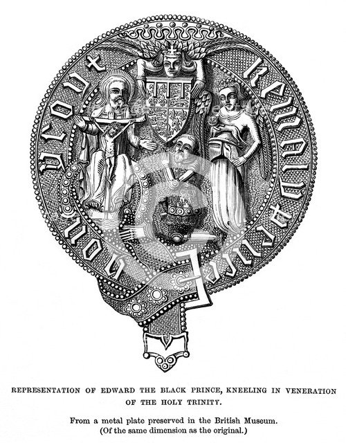Representation of Edward, the Black Prince, kneeling in veneration of the Holy Trinity. Artist: Unknown