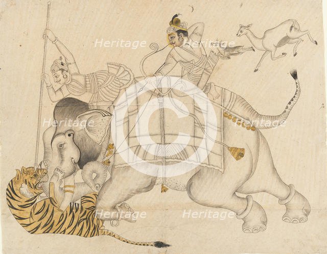 Maharao Shatru Sal II (1866-89) Hunting a Tiger, ca. 1866-89. Creator: Unknown.
