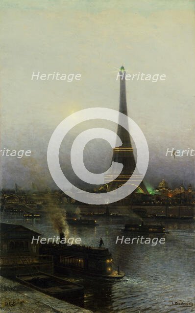 The Eiffel tower at Night, 1889. Creator: Bogolyubov, Alexei Petrovich (1824-1896).