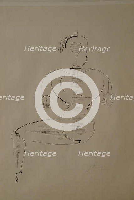 Figure from the Side: Figure H2 Seated, 1921. Creator: Schlemmer, Oskar (1888-1943).