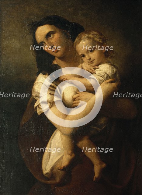 Portrait of the composer Fanny Hensel née Mendelssohn (1805-1847) with Son Sebastian, 1833-1834.