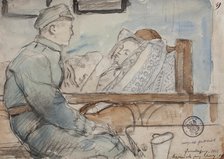 "Legionary with a Sick Woman. Grudzyna, 1915", March-May 1915. Creator: Leopold Gottlieb.