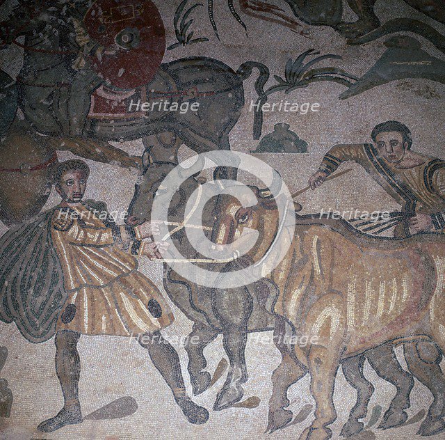 Roman mosaic of ploughing, 3rd century. Artist: Unknown