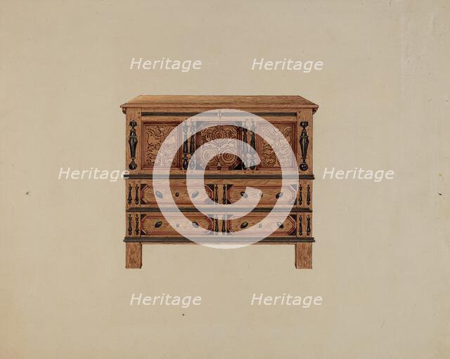 Two Drawer Sunflower Chest - front view, 1936. Creator: Martin Partyka.