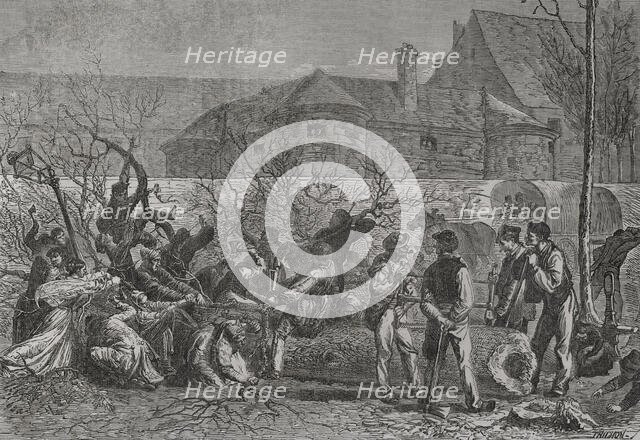 Franco-Prussian War (1870-1871): The besieged cutting down trees round Paris for firewood, 1871.  Creator: Auguste Trichon.