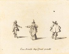 Lady with Outstretched Arm, Seen from Behind, and Two Gentlemen, probably 1634. Creator: Jacques Callot.