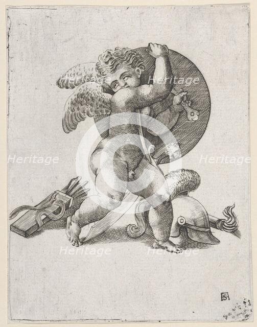 Cupid with Weapons of Mars, c1547-62. Creator: Adamo Scultori.