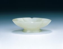 Celadon jade lobed oval cup, late Tang-early Liao dynasty, China, 9th-11th century. Artist: Unknown