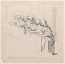 Seven Women Seated Behind a Low Wall, 18th century. Creator: Caylus, Anne-Claude-Philippe de.