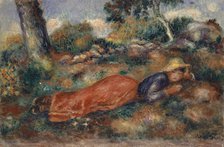 Young Woman Lying in the Grass (Jeune fille couchée sur l'herbe), ca 1890-1895. Creator: Renoir, Pierre Auguste (1841-1919).