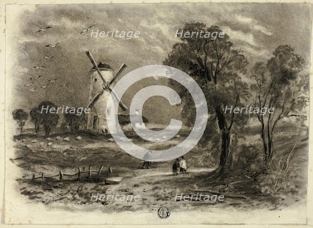 Landscape with Windmill, September 1850. Creator: Elizabeth Murray.