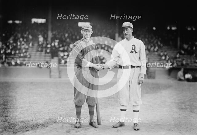 Johnny Evers, Boston NL & Eddie Plank, Philadelphia AL (baseball), 1914. Creator: Bain News Service.