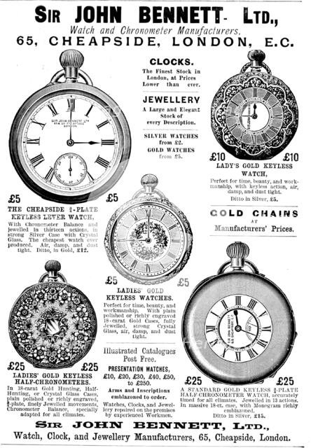 Advertisement for Sir John Bennett Ltd., Watch and Chronometer Manufacturers, 1895. Creator: Unknown.
