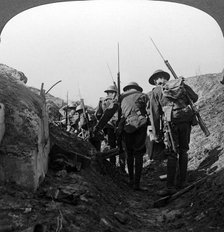 British troops in a captured trench, Hindenburg Line, France, World War I, 1917-1918.Artist: Realistic Travels Publishers