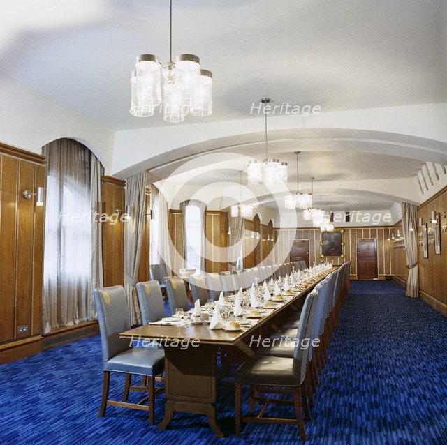 Dining table in the Old Bailey, London, 1972-1975. Artist: John Gay