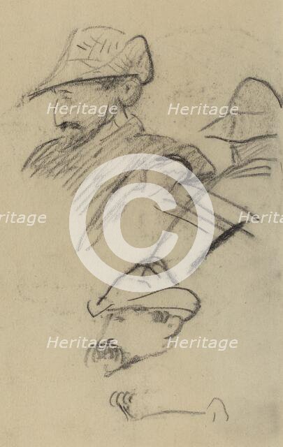 Three Studies of a Man Wearing a Hat [recto], 1884-1888. Creator: Paul Gauguin.