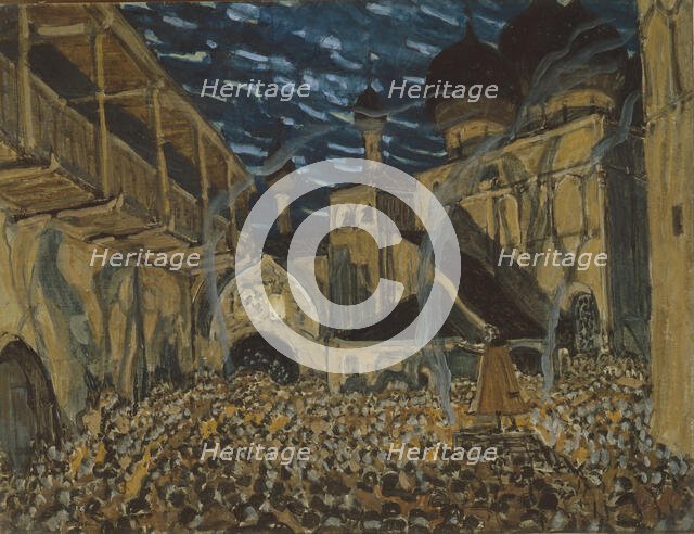 Stage design for the opera The Pskov Maiden by N. Rimsky-Korsakov, ca 1901. Creator: Golovin, Alexander Yakovlevich (1863-1930).