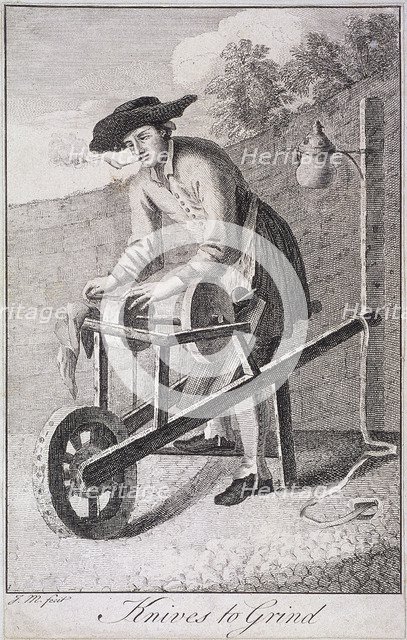 'Knives to Grind', Cries of London, c1750. Artist: JM