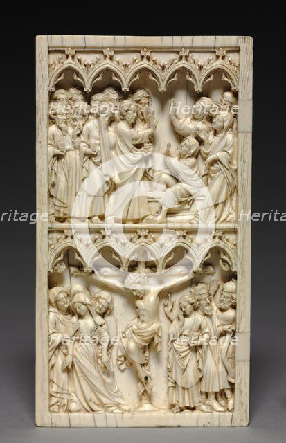 Diptych with Scenes from the Life of Christ (left wing: Raising of Lazarus and Crucifixion), c. 1350 Creator: Unknown.