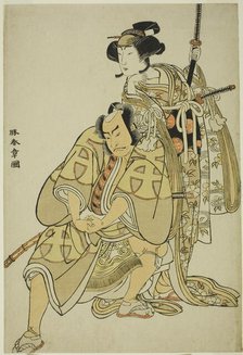 The Actors Nakamura Nakazo I as Hata Rokurozaemon Disguised as the Samurai's Manservant..., c. 1776. Creator: Shunsho.