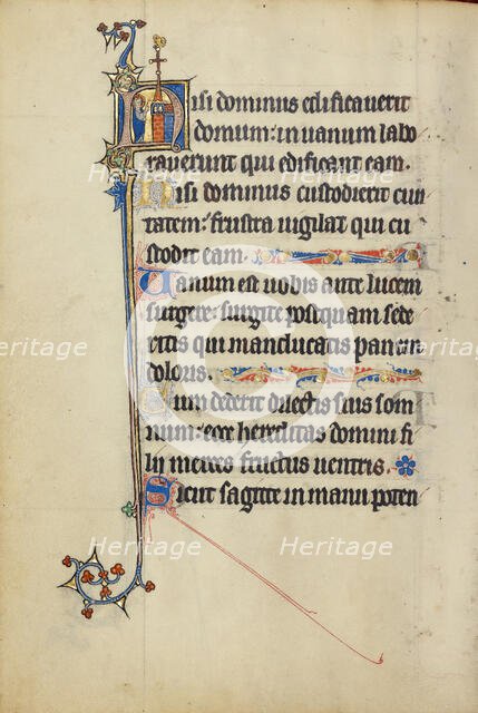 Initial N: Christ before a Church; Ruskin Hours, about 1300. Creator: Unknown.